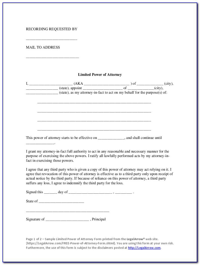Limited Power Of Attorney Form California Pdf