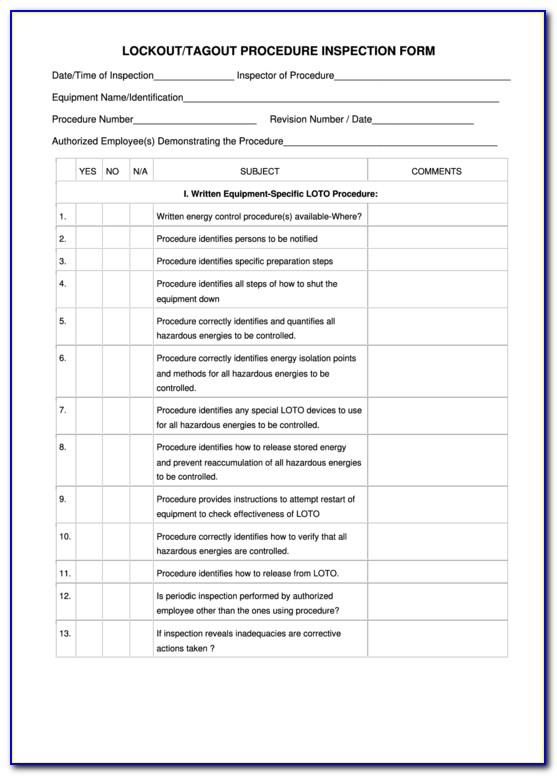 Lockout Tagout Form Template