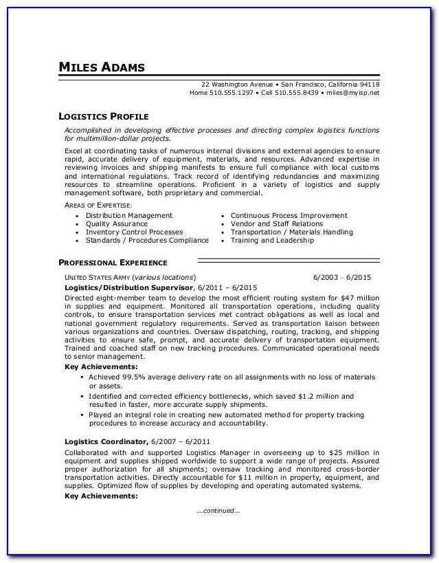 Logistics Supervisor Job Description Resume
