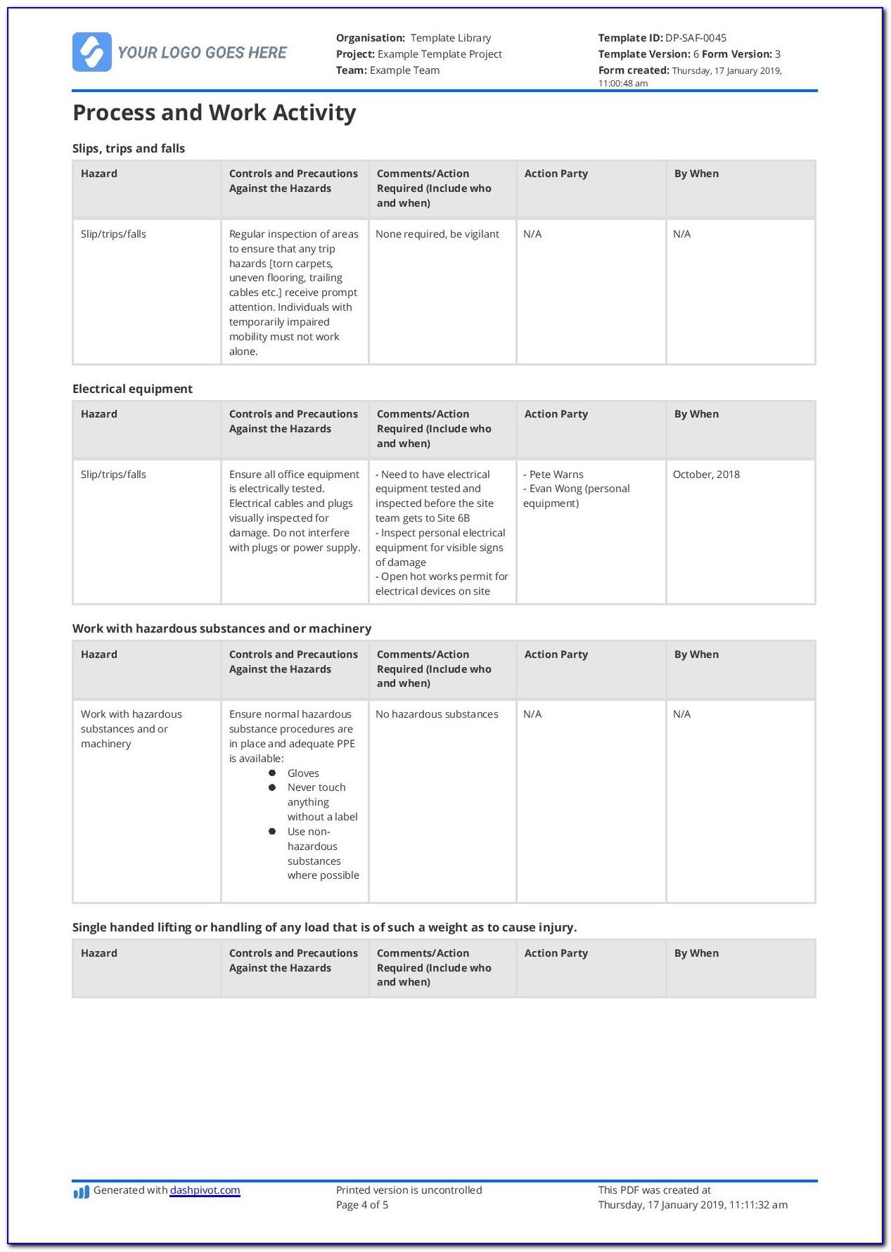Lone Working Risk Assessment Template Hse