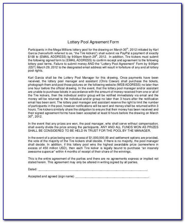 Lottery Pool Agreement Form