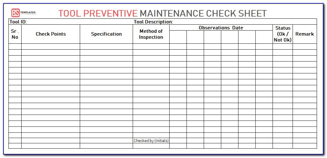 Machine Preventive Maintenance Checklist Format Pdf