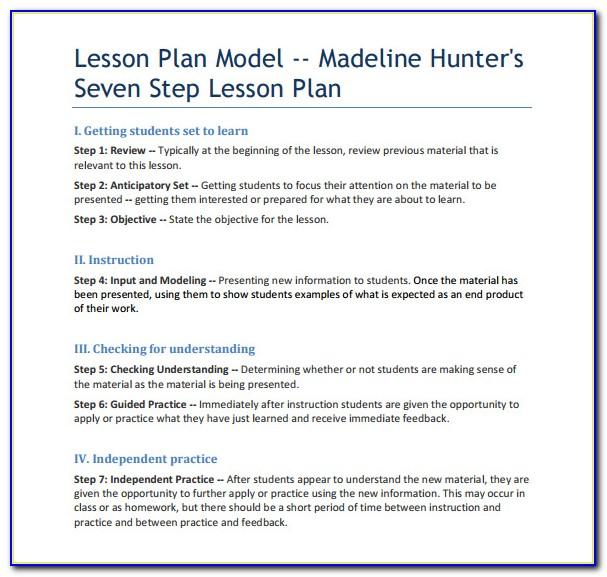 Madeline Hunter Lesson Plan Template Doc