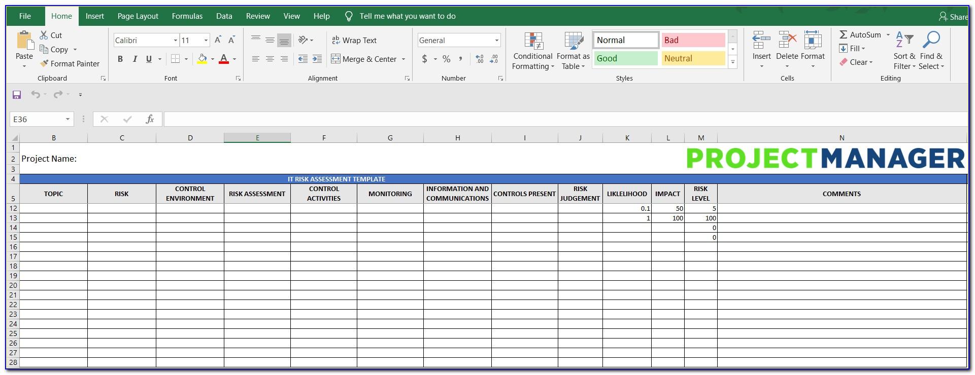 Manufacturing Risk Assessment Template Excel