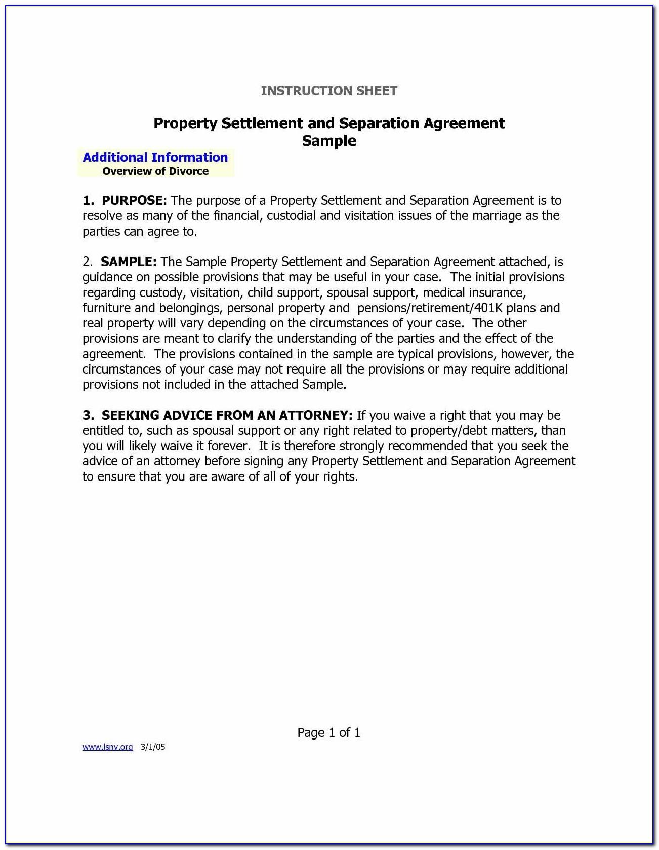 Marital Settlement Agreement Form Texas