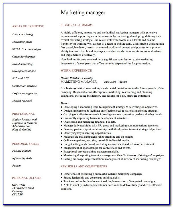Marketing Manager Free Resume Template