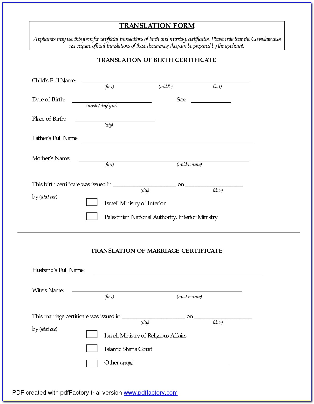 Marriage Certificate Translation Template English To Italian