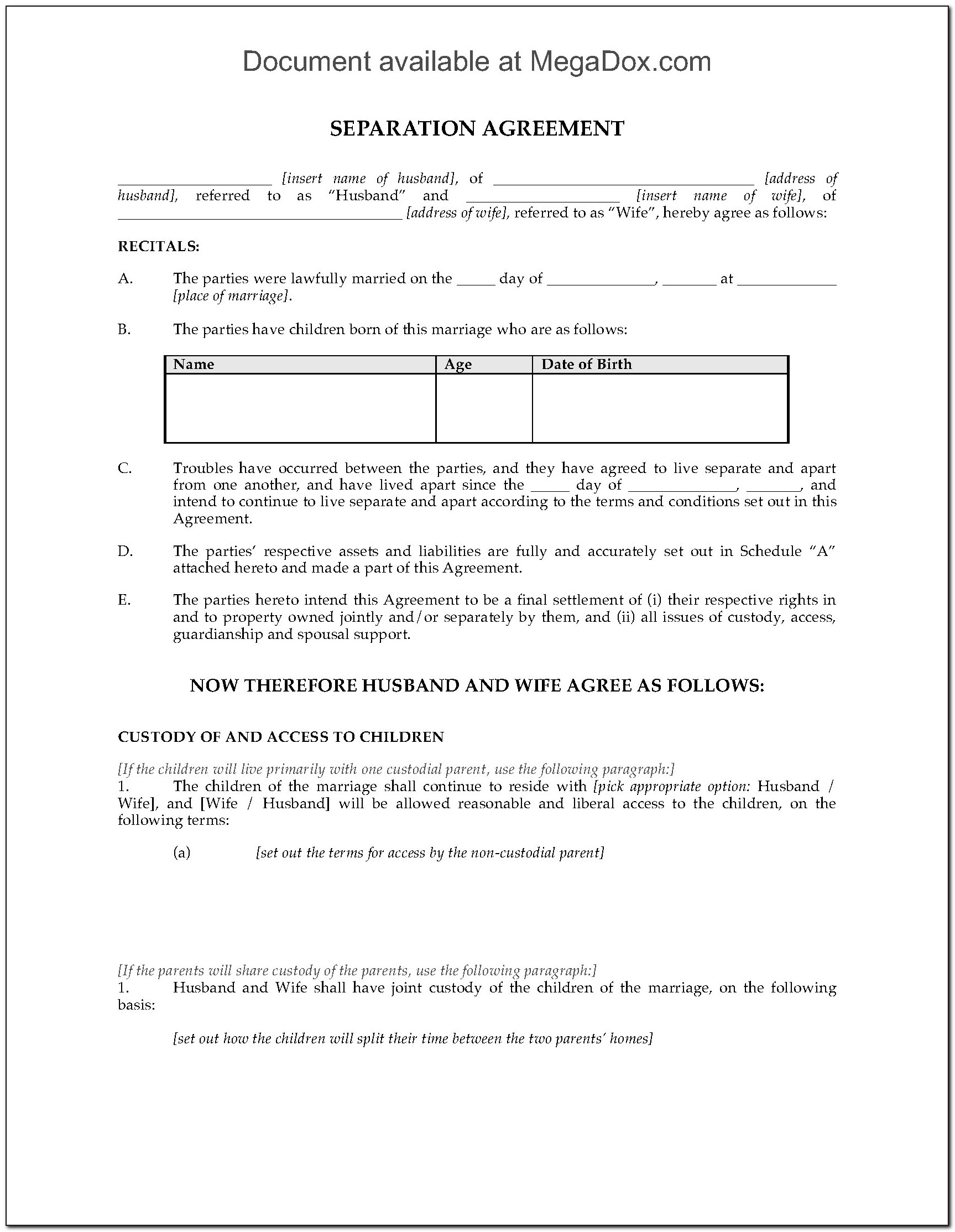 Marriage Separation Agreement Template Ontario