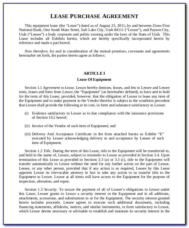 Master Equipment Lease Agreement Form