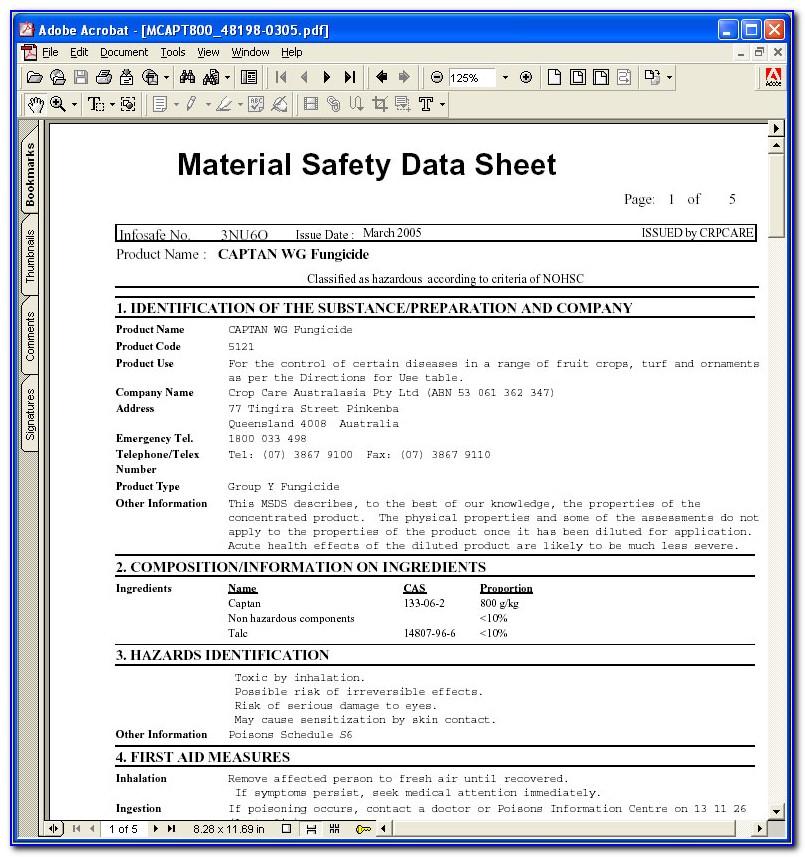 Printable Msds Data Sheets