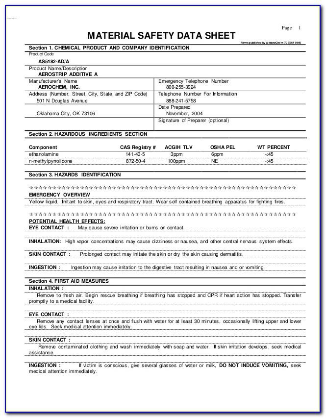Material Safety Data Sheet Sample Form