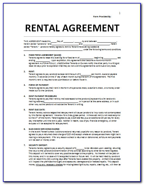 Rental Agreement Form Word Document