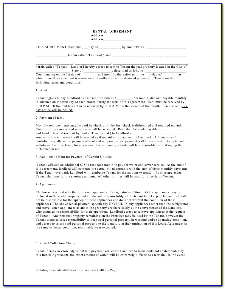 Rental Agreement Format Word India