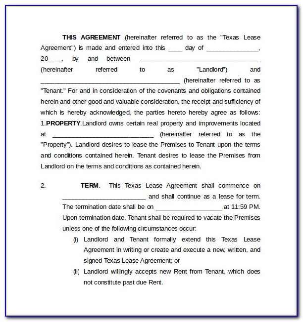Rental Lease Agreement Texas Template