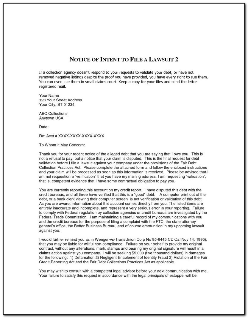 Sample Letter Of Intent To Sue Legal Malpractice