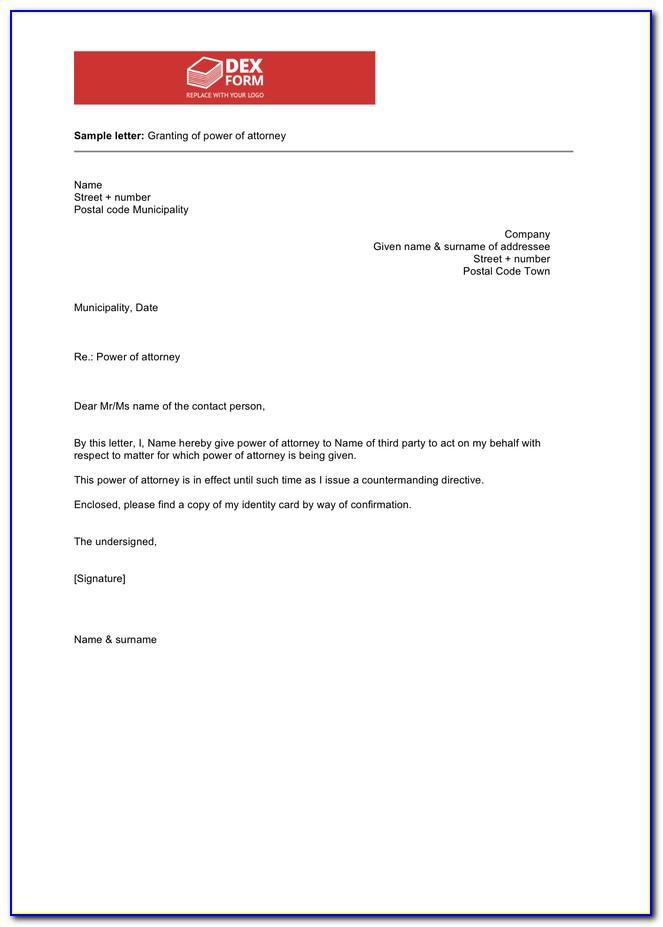 Sample Letter Power Of Attorney Form