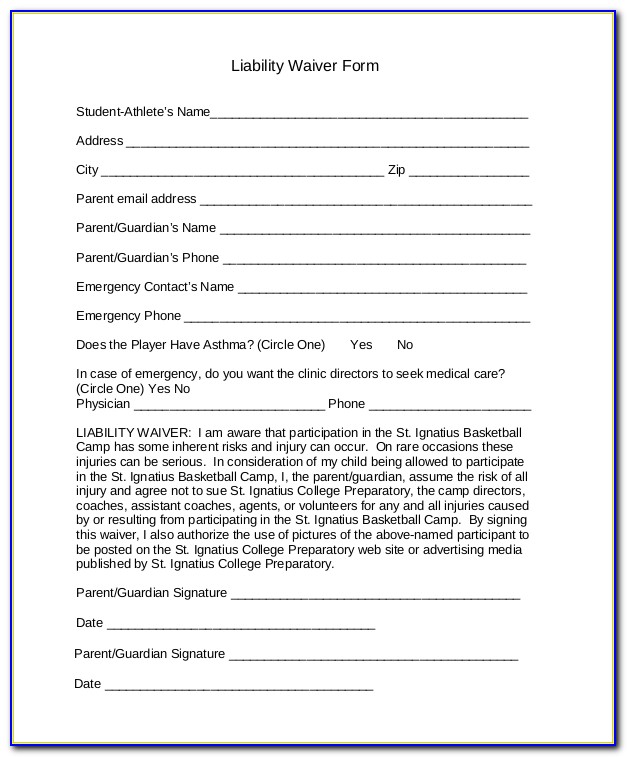 Sample Liability Waiver Release Form