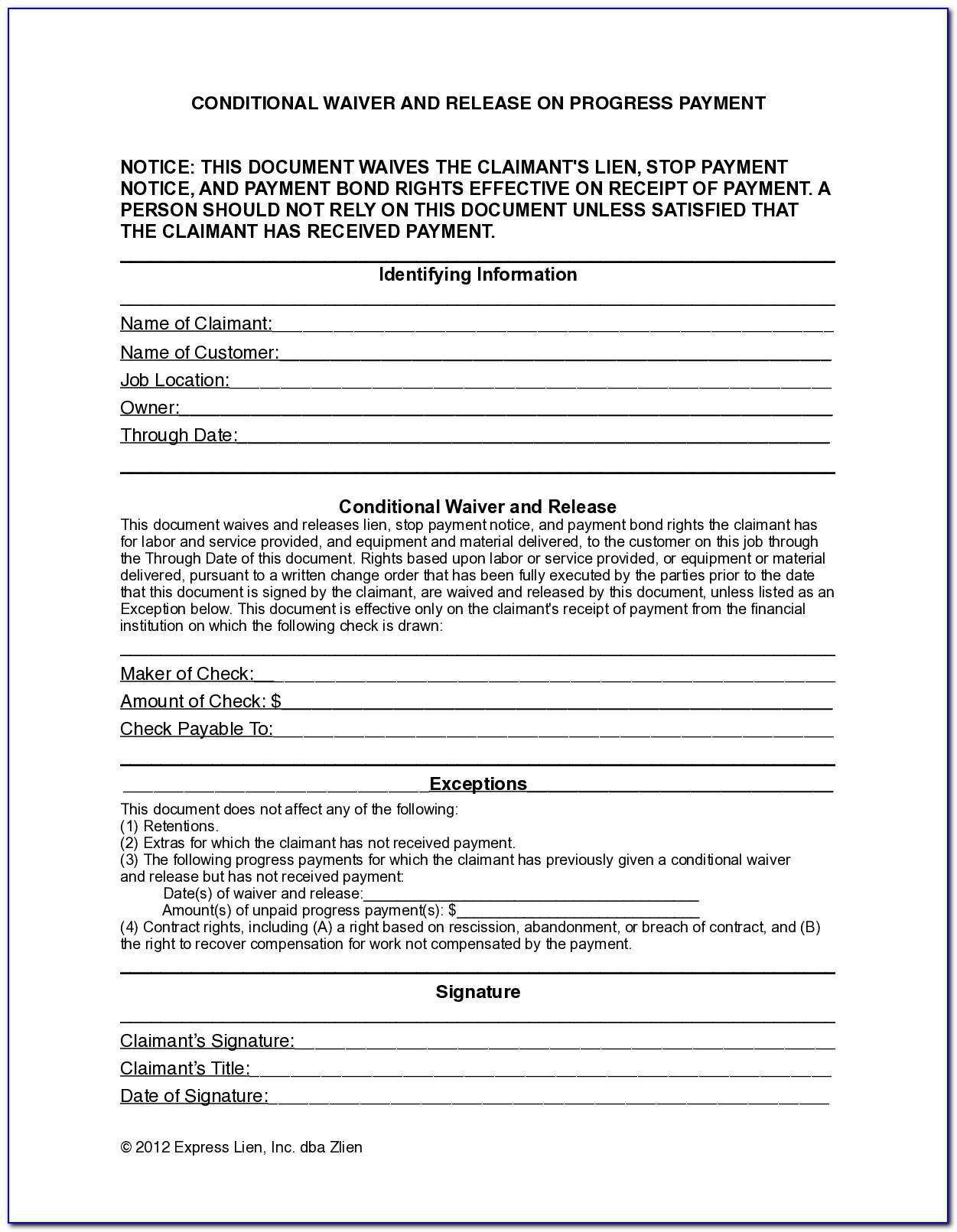 Subcontractor Lien Waiver Form Mn