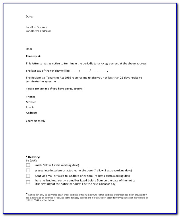 Termination Of Lease Agreement Letter From Landlord In South Africa