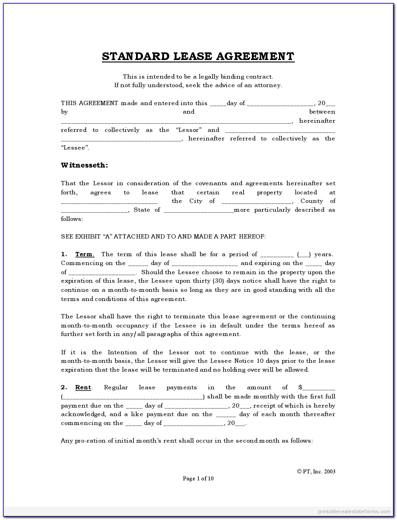 Texas Lease Agreement Form