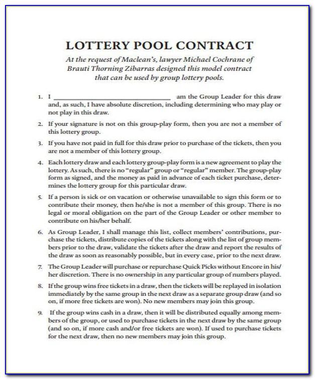 Texas Lottery Pool Agreement Form