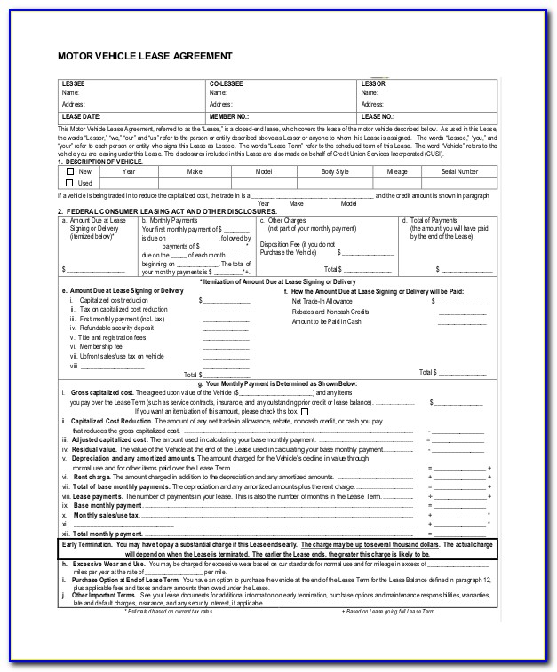 Vehicle Lease Purchase Agreement Template