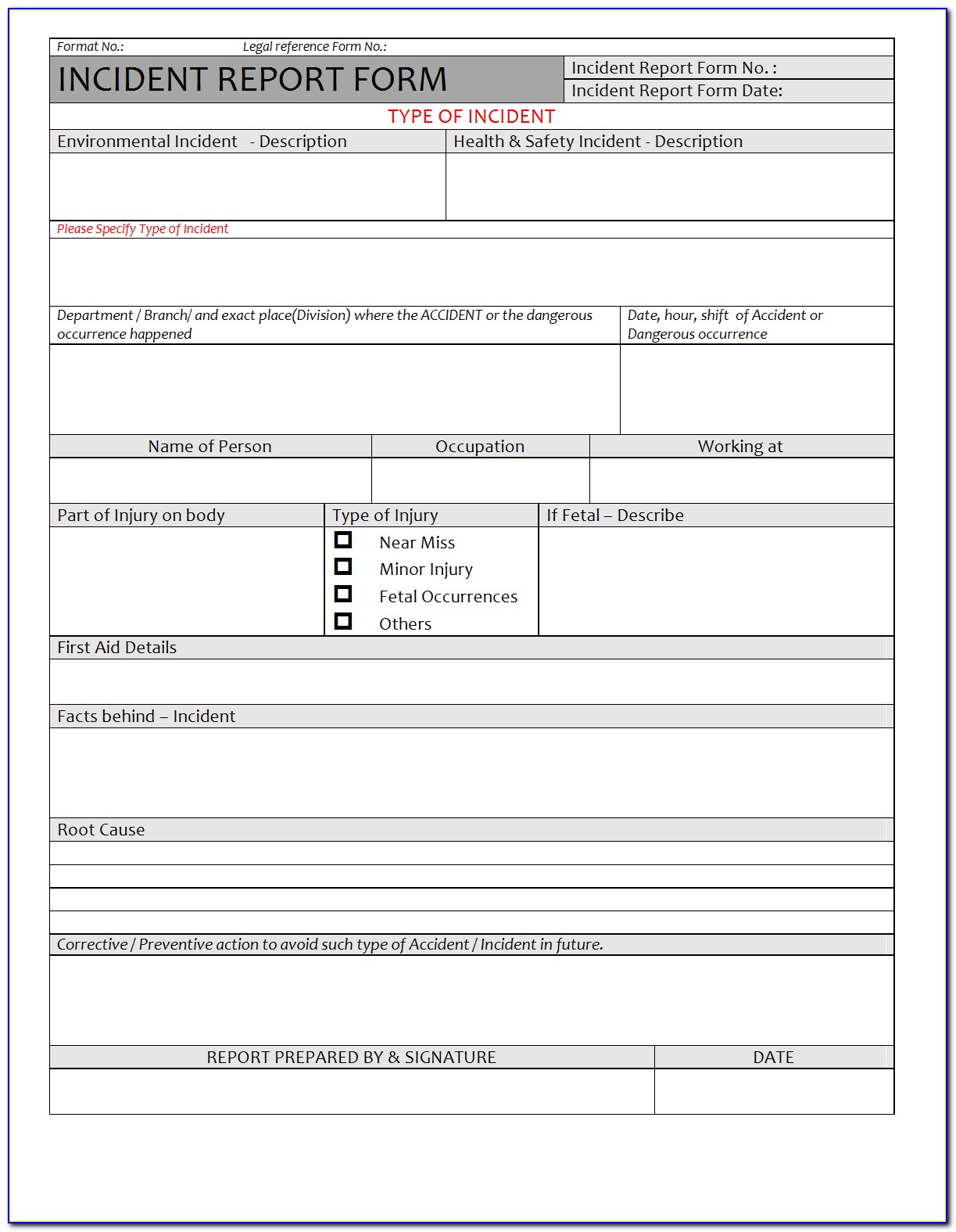 Access Database Incident Report Form Templates