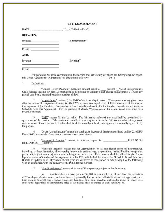 Angel Investor Agreement Template India