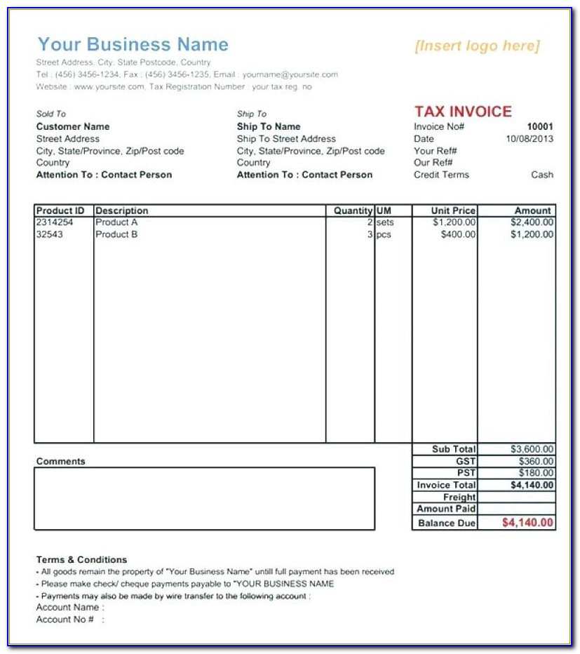 Blank Invoice For Services Rendered