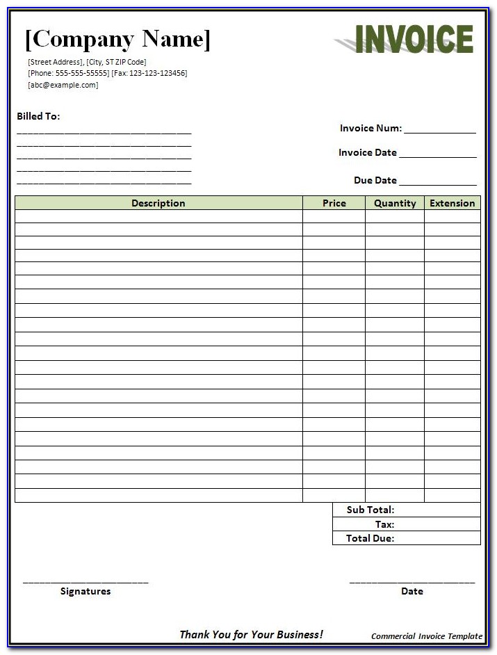 Blank Invoice Template Excel India
