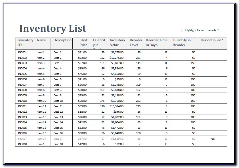 Business Inventory Spreadsheet Template Free