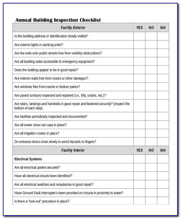 Construction Inspection Checklist Template Excel