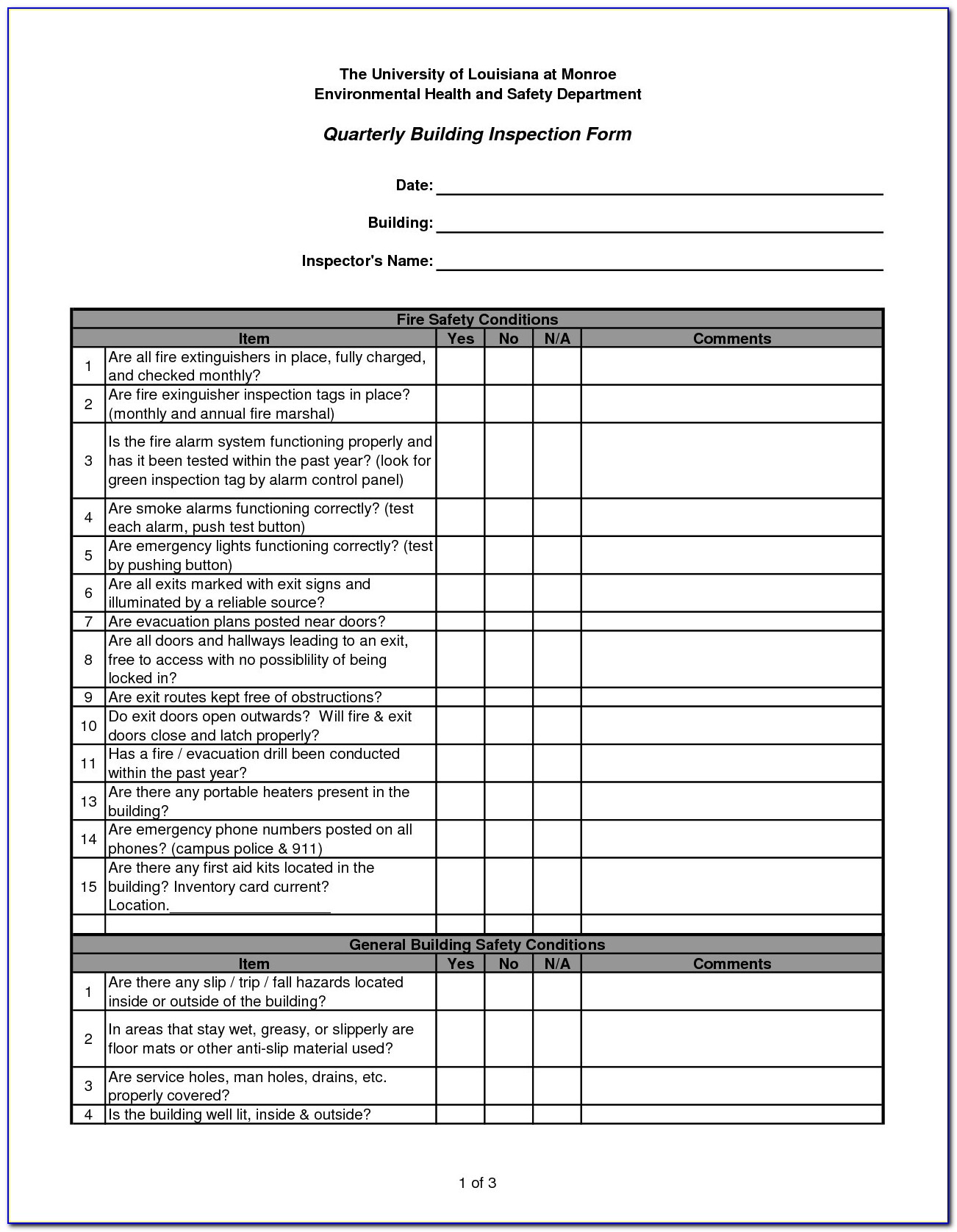 Safety Inspection Report Template Word