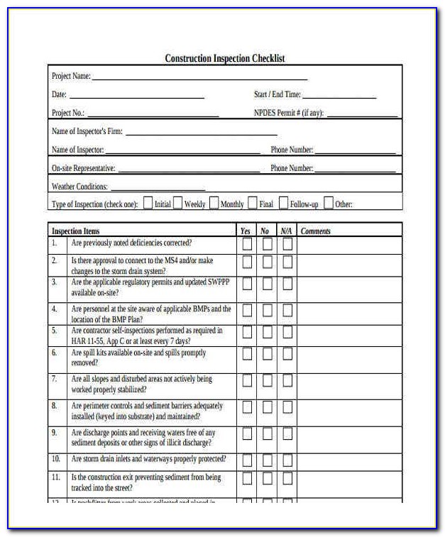 Construction Workplace Inspection Checklist Template