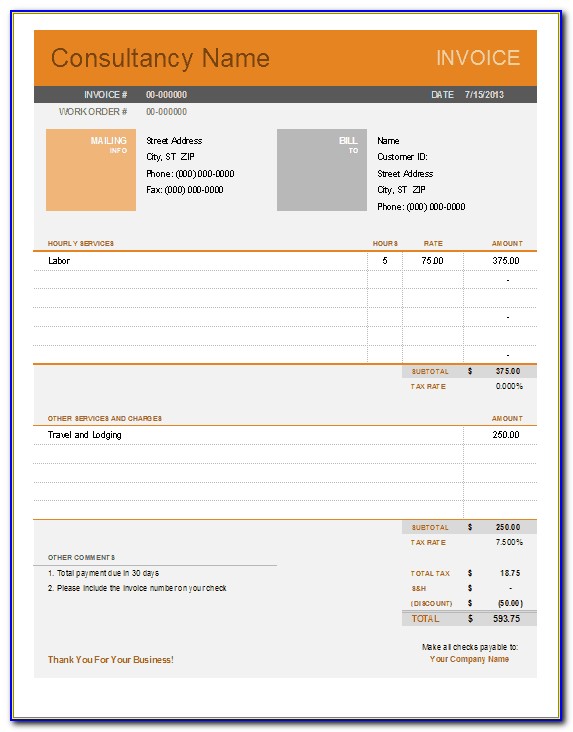 Consulting Services Invoice Template Excel