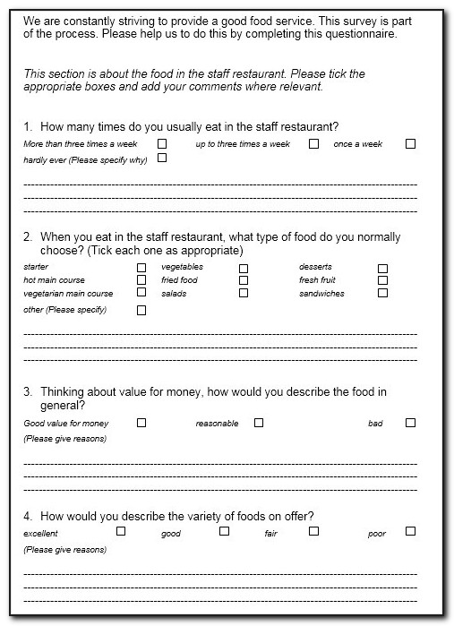 Customer Satisfaction Survey Questionnaire Fast Food