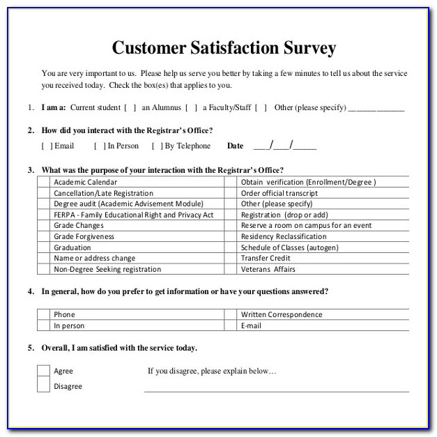Customer Service Survey Template Word