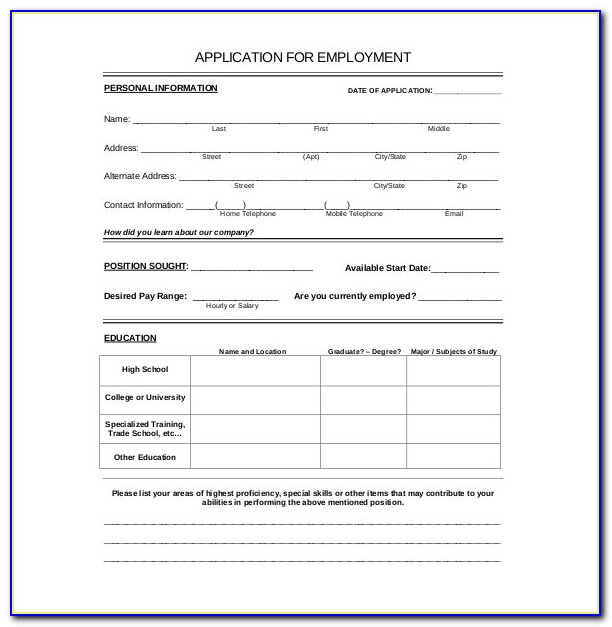 Employment Form Template Microsoft Word