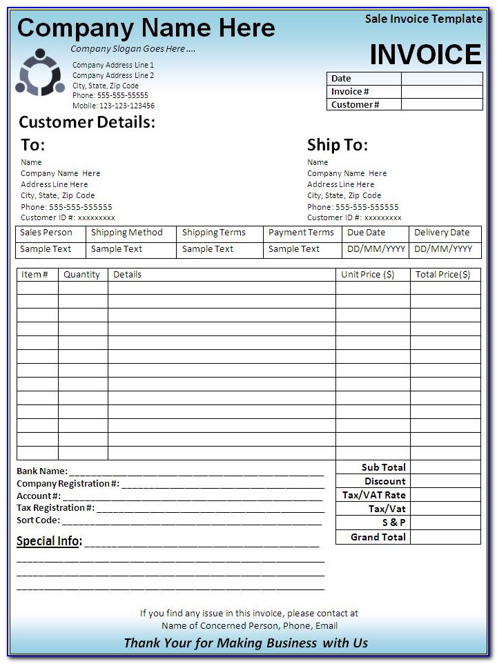 Excel Invoice Template Canada Free
