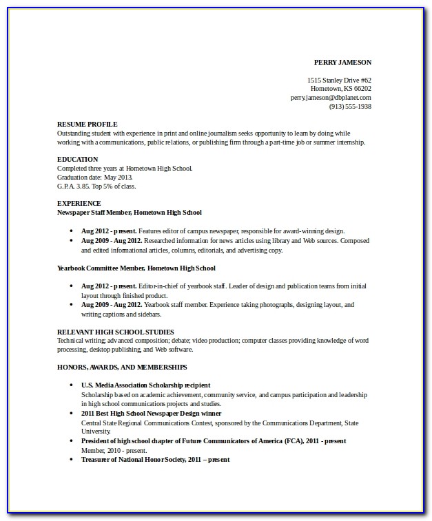 First Job Resume Examples High School Student