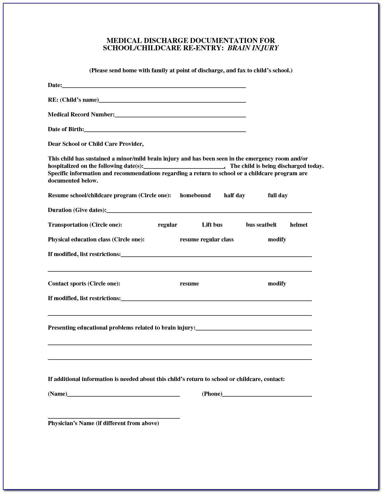 Florida Hospital Doctors Note Template