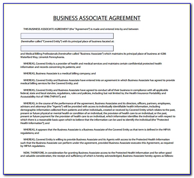 Free Hipaa Business Associate Agreement Template 2018