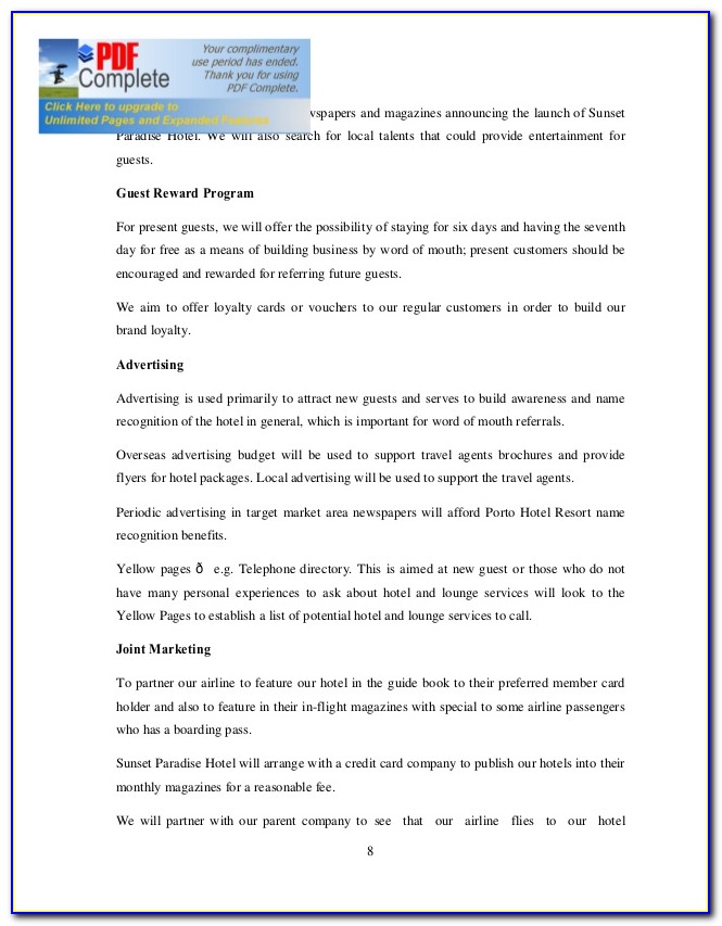 Free Hospitality Business Plan Template