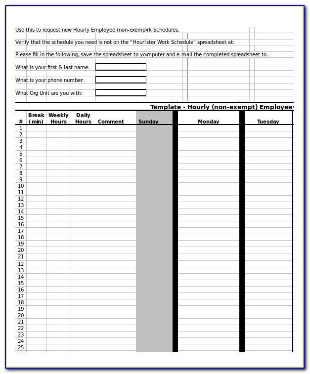 Free Hourly Work Schedule Template