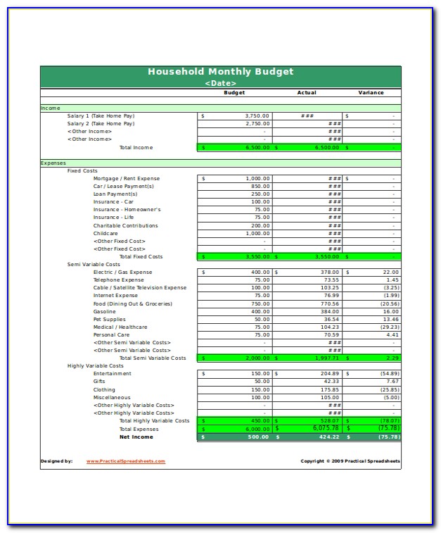 Free Household Budget Excel Spreadsheet Template