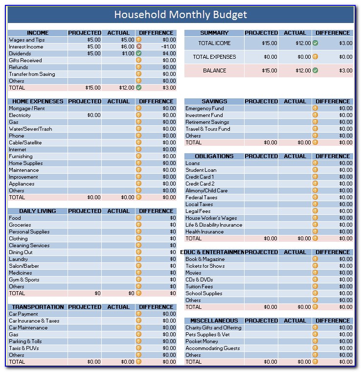 Free Household Budget Template Australia