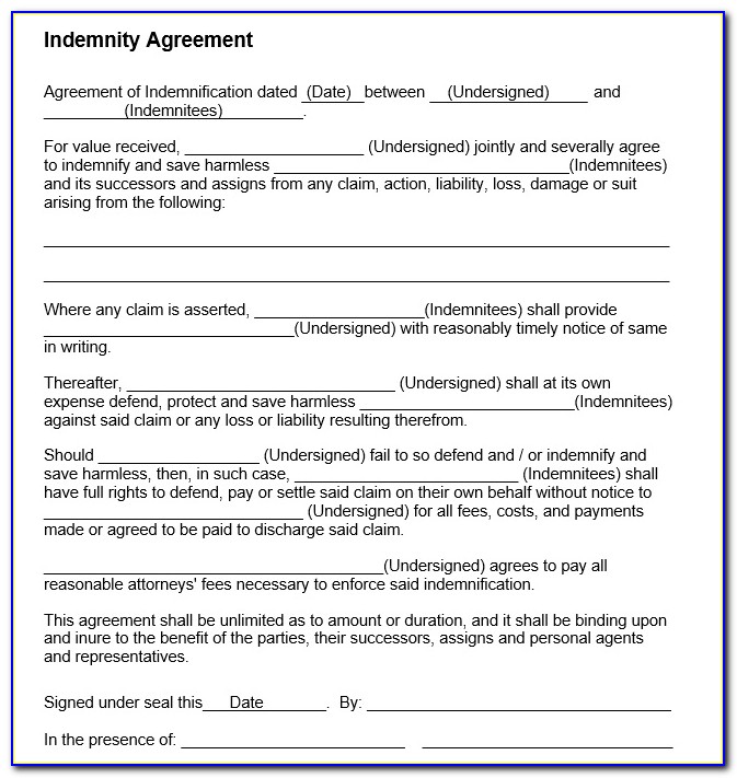 Free Indemnity Form Template South Africa