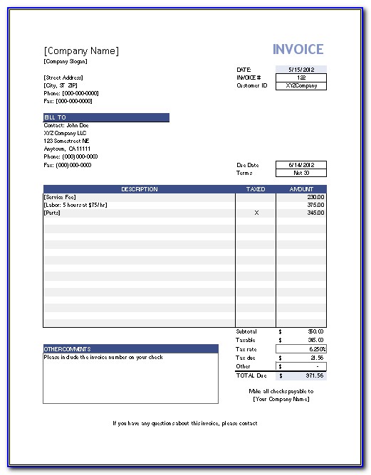 Free Invoice Template Excel 2007