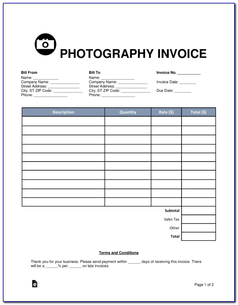 Free Invoice Template For Photographers