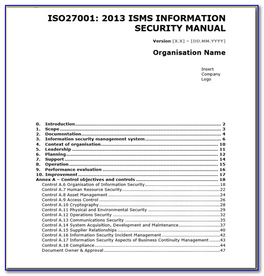 Iso 27001 Isms Policy Template